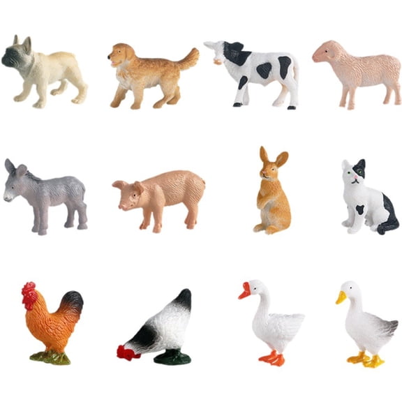 Vjnyvs 12 Pcs Mini Animals Figures, Farm Animals Toys for Cupcake Toppers, Learning Educational Toys, Birthday Party Favors Gift