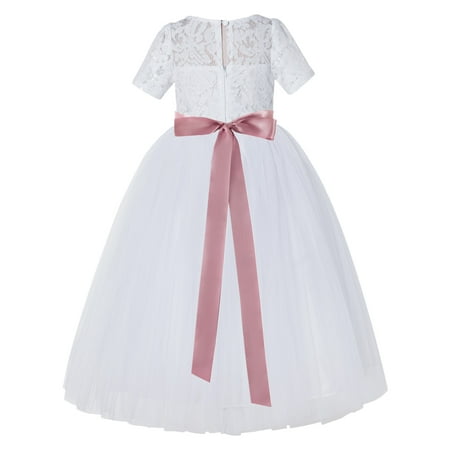 

White Floral Lace Tulle Flower Girl Dresses Wedding Reception LG2R7