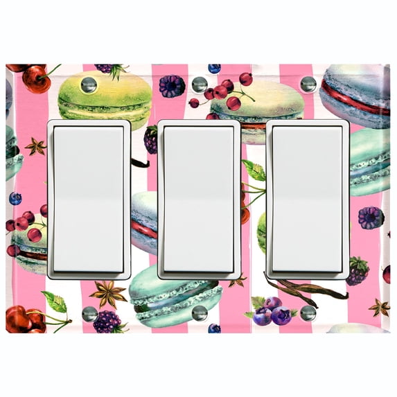 Metal Light Switch Plate Cover Macaron Fruits and Spices Dessert Stripes CAK024