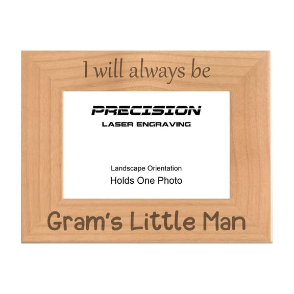 PrecisionNC Engraving Gift for Grandma Grandson I Will Always be Gram's Little Man Engraved Natural Wood Picture Frame 4x6 Landscape