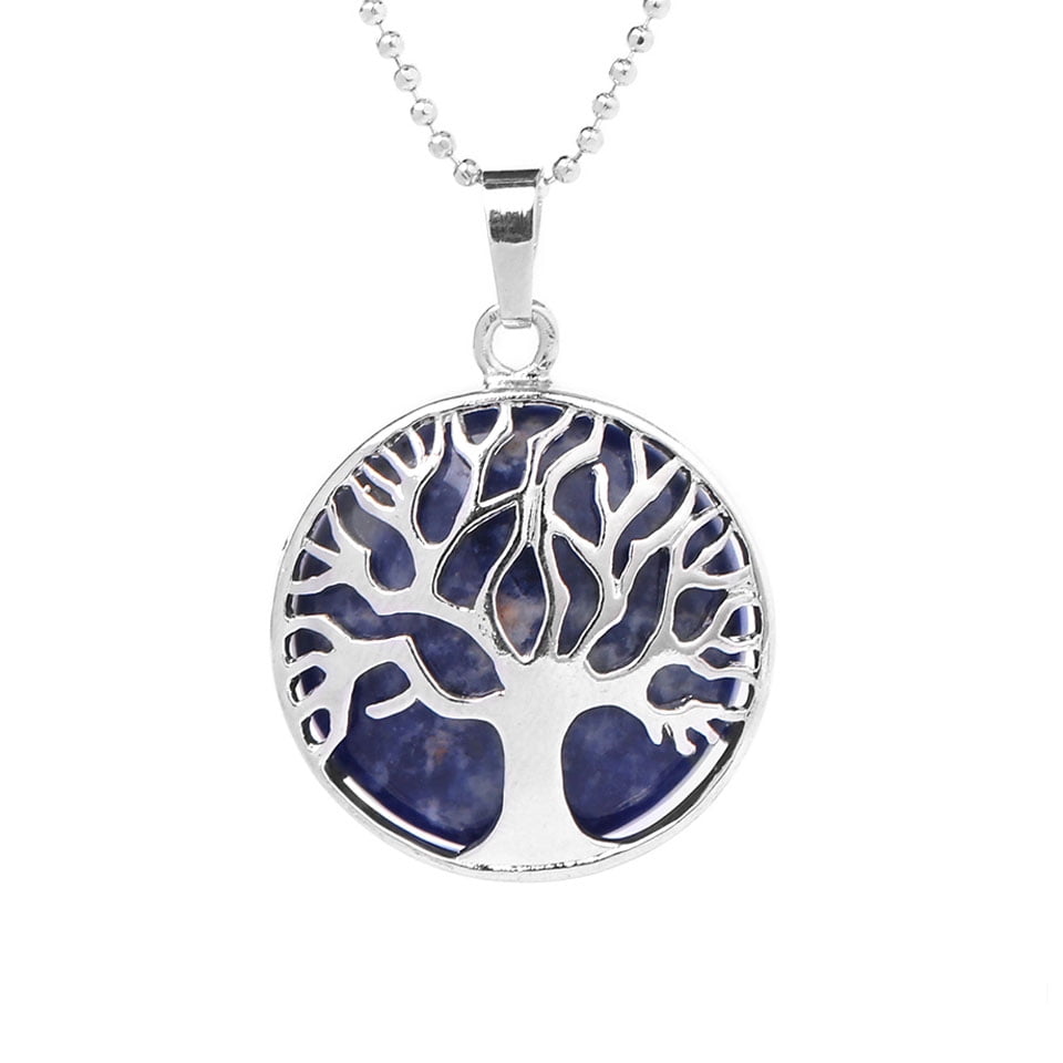Colliers Pendentifs Arbre de Vie Kabbale Pierre Gemme Ronde Naturelle