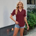 thumbnail image 4 of Blusas Informales Elegantes para Mujer, Camisas con Cuello de Solapa, Blusas de Verano Informales de Negocios A , Color Vino Tinto XXL, 4 of 9
