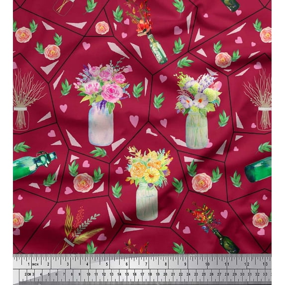 Soimoi Satin Silk Fabric Bottle,Camellia & Rose Floral Decor Fabric Printed Yard 42 Inch Wide
