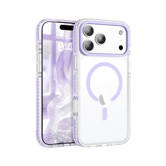 Magnetic for iPhone 17 Pro Max 6.9" Case, Compatible with Magsafe Military Shockproof Protective Cute Transparent Slim Anti-Yellowing Phone Case for iPhone 17 Pro Max Cover, Clear Purple