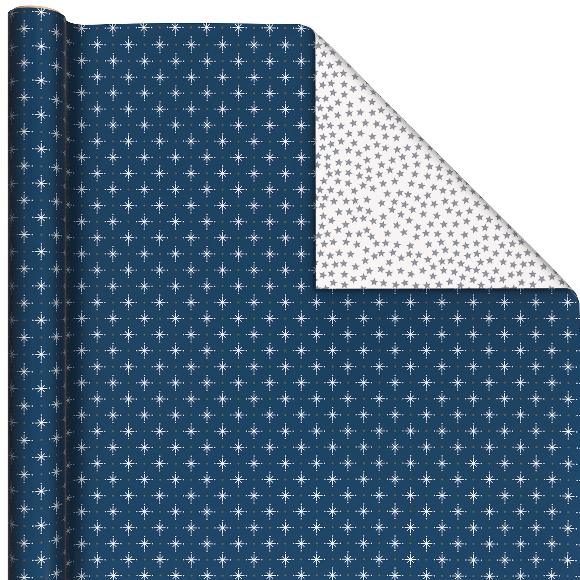 Hallmark Jumbo Holiday Reversible Wrapping Paper Roll (Snowflakes and Silver Stars) 60 sq. ft.