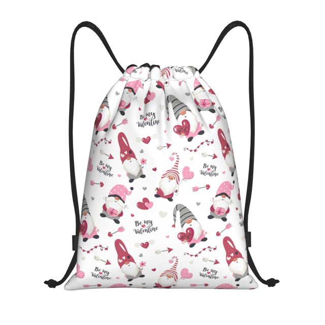 Fotbe Valentine's Day gnomes Bolsa Mochila con Cordón Estampada, Bolsa de Gimnasio Deportiva, Bolsa Cinch, Bolsa con Cordón para Hombres y Mujeres-Medium