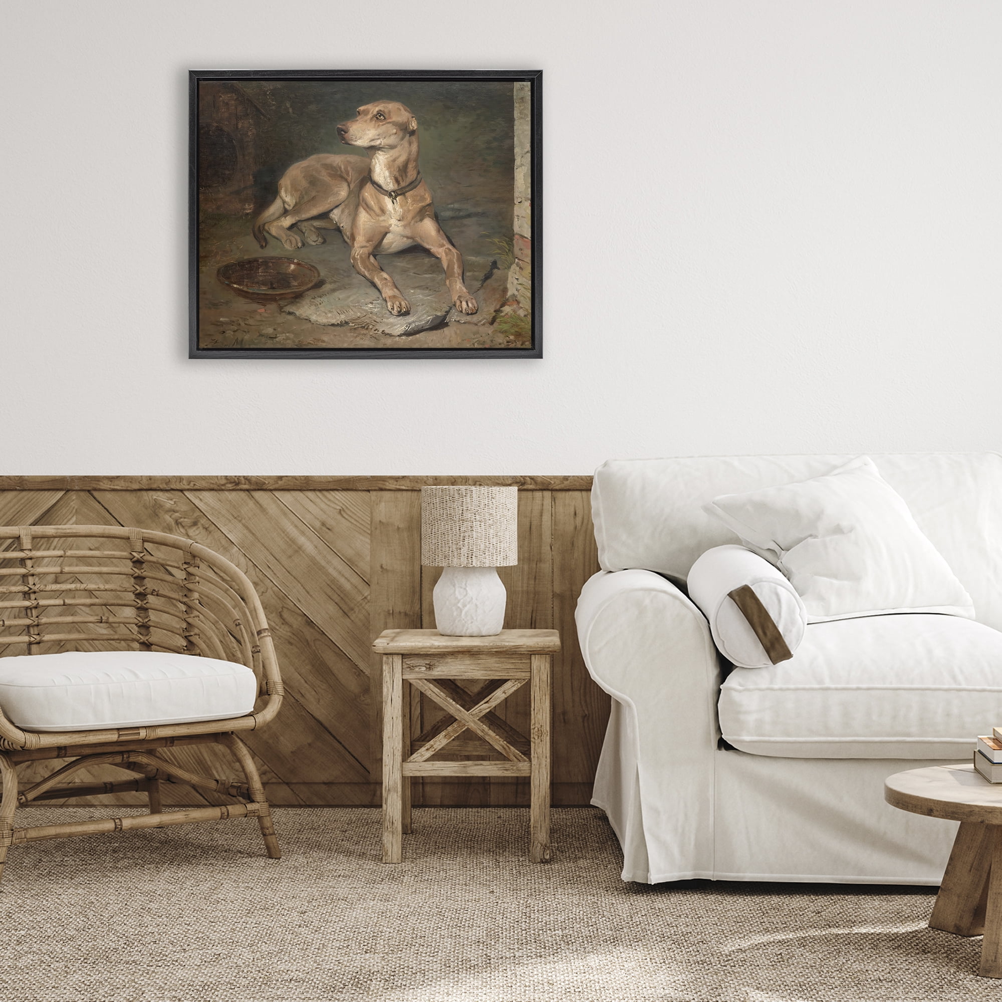 Stupell Industries Historical Dog & Bowl Black Framed Floater Canvas Wall Art, design by Lil' Rue