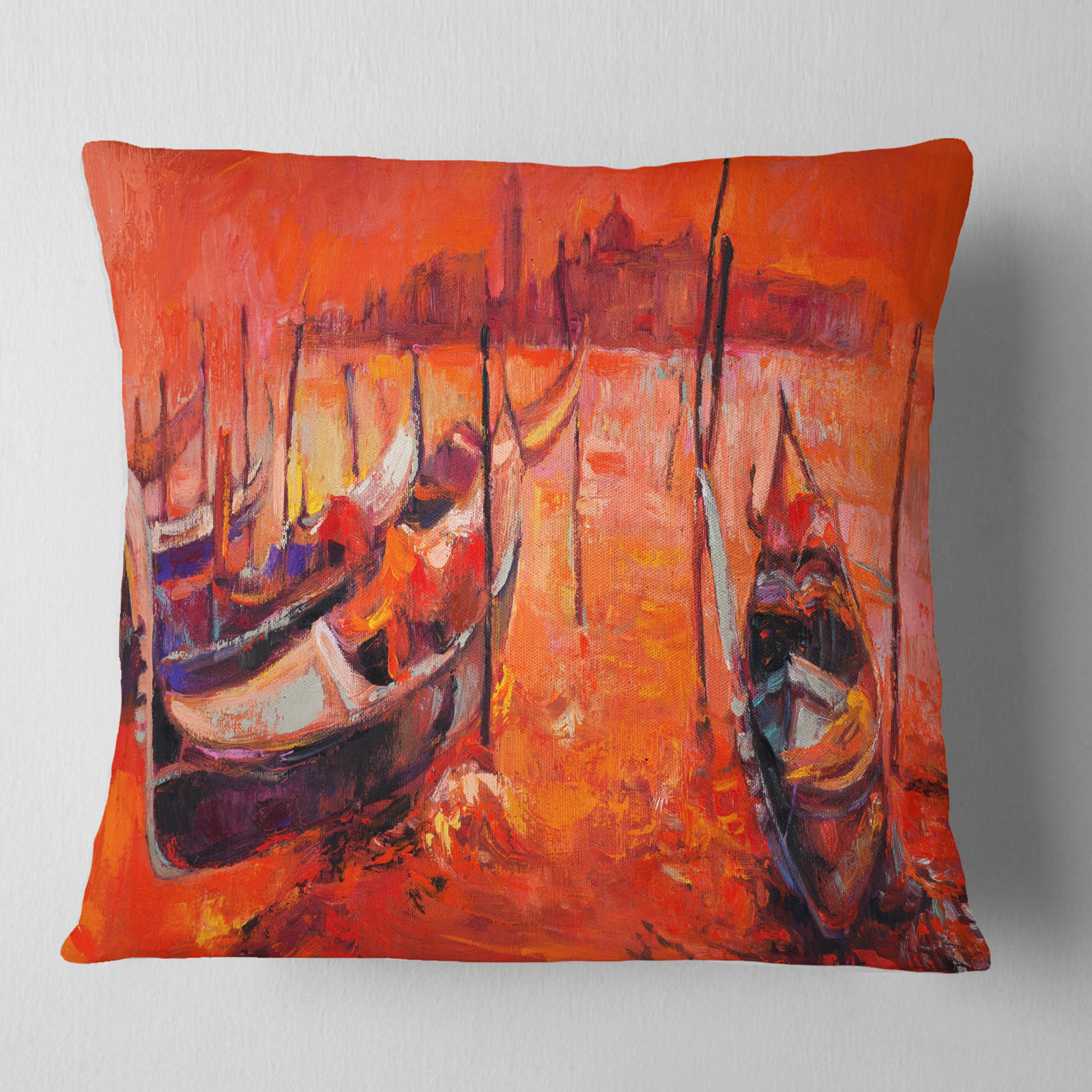 Designart Red Sunset over Venice - Landscape Painting Throw Pillow - 18x18