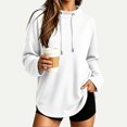 thumbnail image 2 of Women's Oversized Drawstring Hoodies Mock Neck Long Sleeve Curved Hem Pullover Soft Lightweight Tunic Sweatshirt Fall Fashion Tops White, 2 of 9