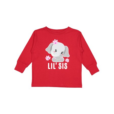 

Inktastic Lil Sis with Cute Elephant with Flower Gift Toddler Toddler Girl Long Sleeve T-Shirt