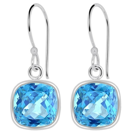 Dangle Birthstones Jewelry - 925 Sterling Silver Beautiful 3.5 Cwt Natural Cushion Blue Topaz Dangle Earrings By Orchid Jewelry For Women, Free Jewelry Velvet Pouch