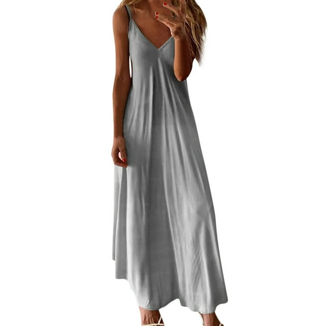 Babysbule Liquidation Robes d'Été pour Femmes, Camisole Décontractée Sans Manches à Encolure en V Imprimée, Robe Longue Maxi
