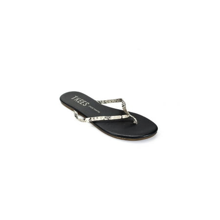 

Pre-owned|TKEES Womens Snakeskin Print Thong Flip Flop Sandals Beige Size 7