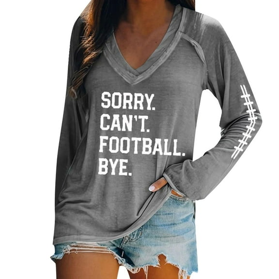 Gray Sweaters for Women Sorry Can'T Football Bye New Long Sleeved V Neck Hoodie Plus Size Women's Clothing Womens Fall Fashion 2025
