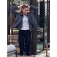 thumbnail image 4 of Chaqueta informal lisa con cremallera para mujer, abrigo holgado de manga larga para mujer, moda Otoño Invierno 2023, abrigo femenino de calle alta con bolsillo con solapa, 4 of 5