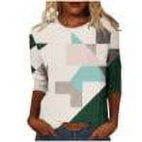 Raeneomay 3/4 Length Sleeve Womens Tops Women's Fashion Printed T-Shirt Blouse Round Neck Casual Tops