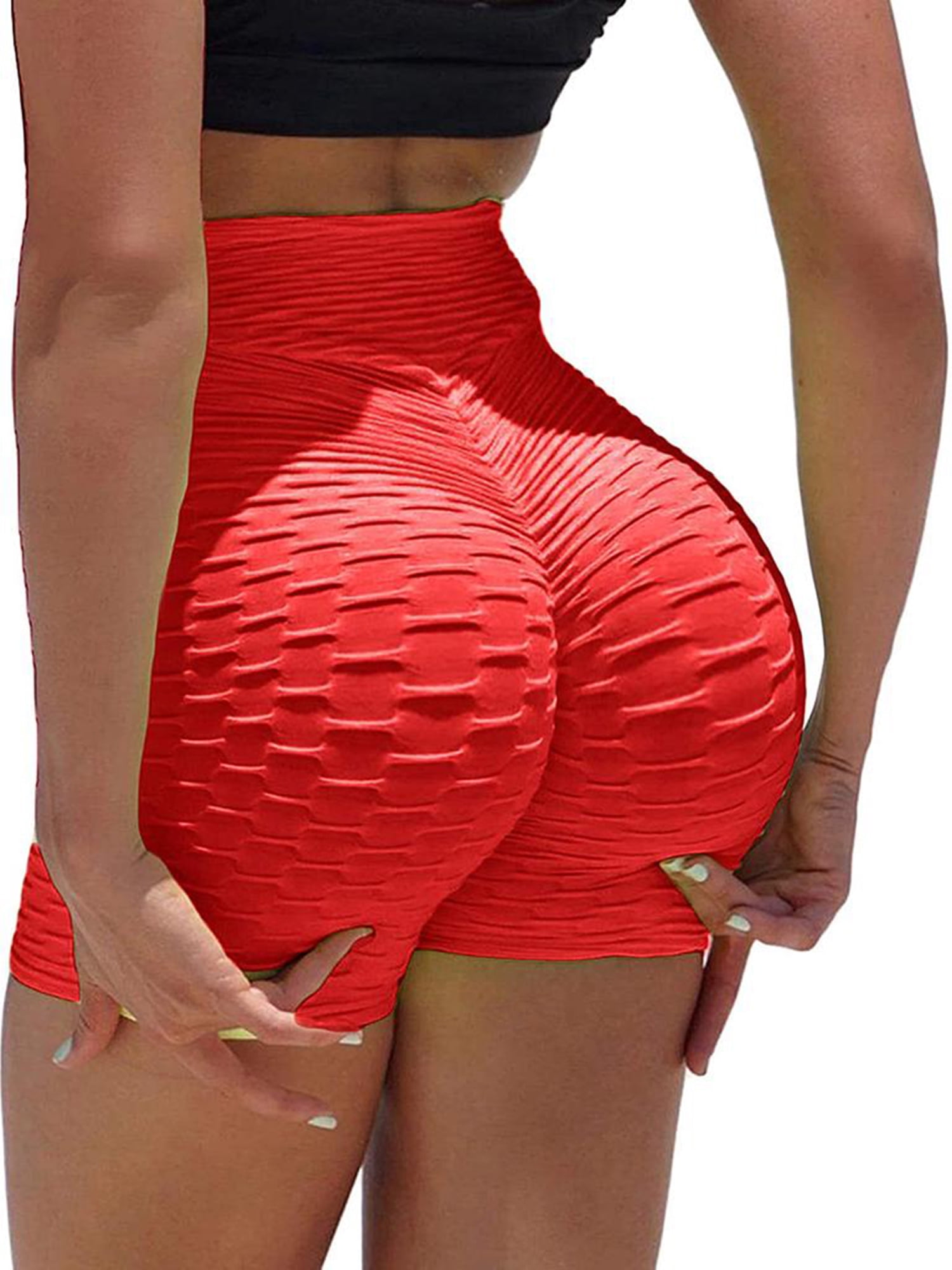 Fanvereka Women's Sexy Solid Color Stretch Pants Tight High Waist Slim  Short Bottom Casual Jacquard Yoga Sport Clothing 