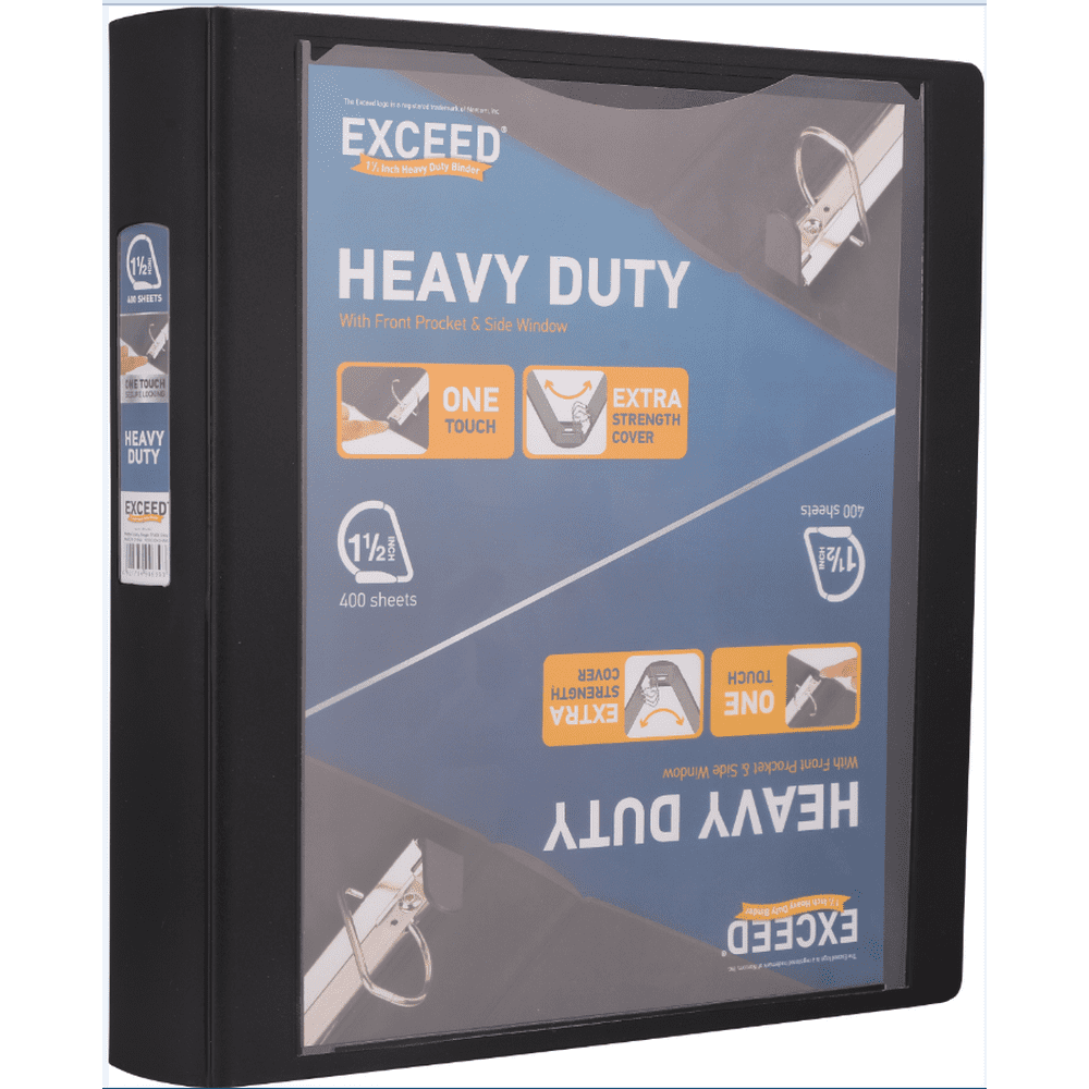 Exceed 3Ring Heavy Duty Binder, 1.5” Black, Slant Ring