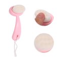 thumbnail image 3 of Unique Bargains 1 Pc Soft ABS Nylon Wool Cleansing Brush with Dots Curved Handle Pink White 4.65"x2.09", 3 of 4
