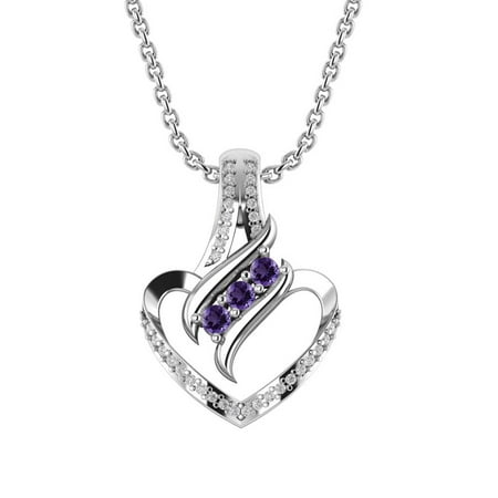 Sterling Silver Heart Necklace with Amethyst Trio