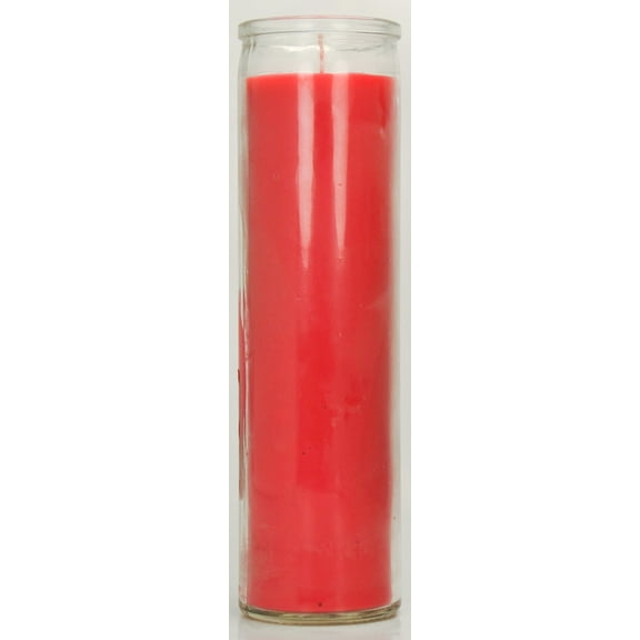 Prayer Candle Clear Glass Red Wax, 8 Inch