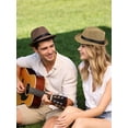 thumbnail image 2 of Gustave 2 Pack Short Brim Fedora Straw Hat for Men Women Classic 1920s Trilby Panama Hat Beach Sun Hat for Summer Casual Travel Gatsby Party, 2 of 6