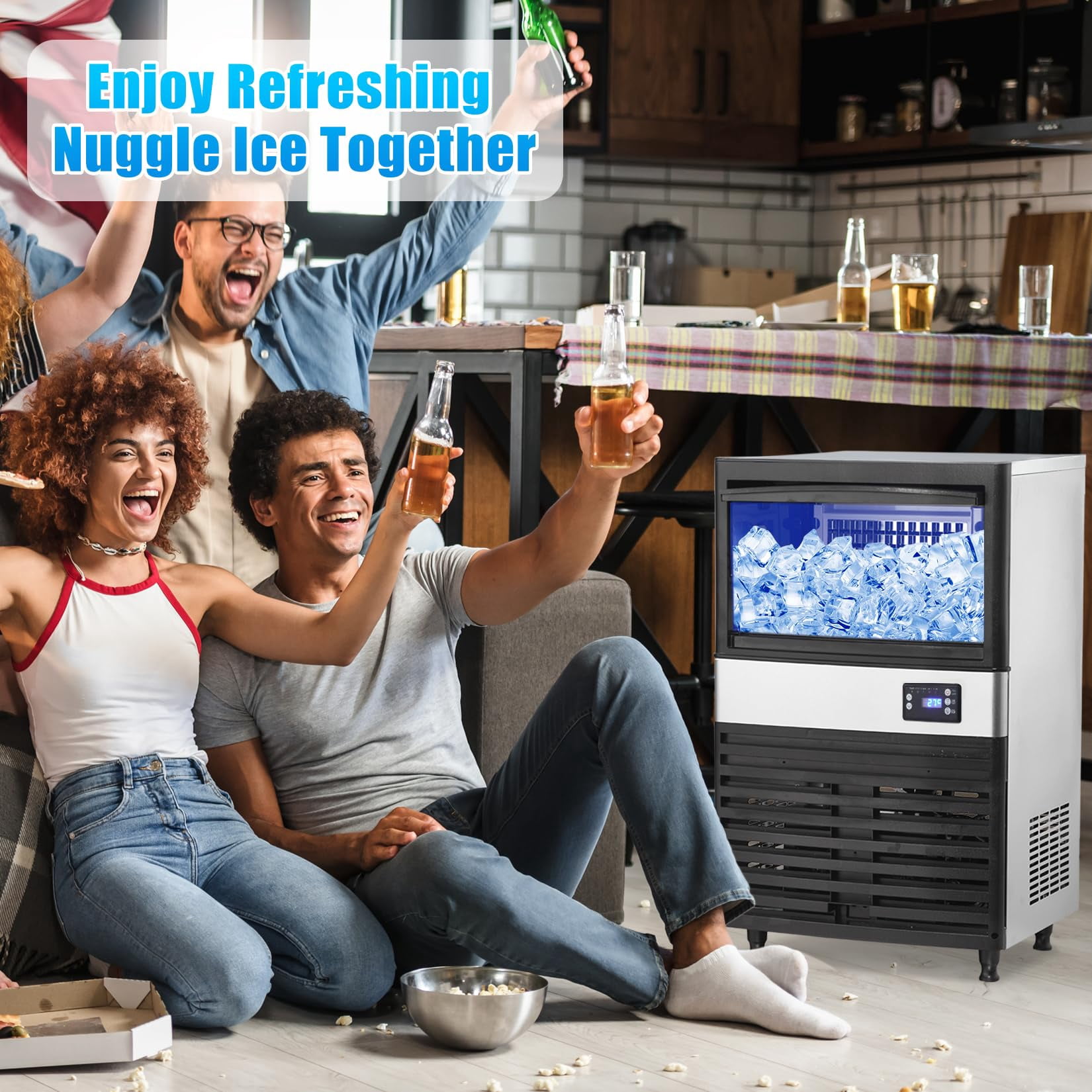 EastVita Multi-style Commercial Ice Maker Machine, with Storage Bin, Clear Ice Cubes, Counter Freestanding Ice Machine for Home/Party/Bar/Restaurant