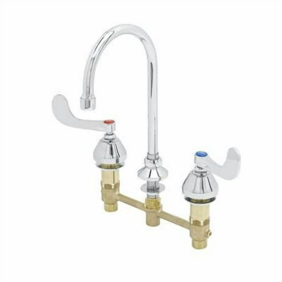T&S Brass - Concealed Widespread Faucet, 8'' Centers, 6'' Swivel Gooseneck, 1.2 GPM Laminar Flow Device Quarter-Turn Cartridges