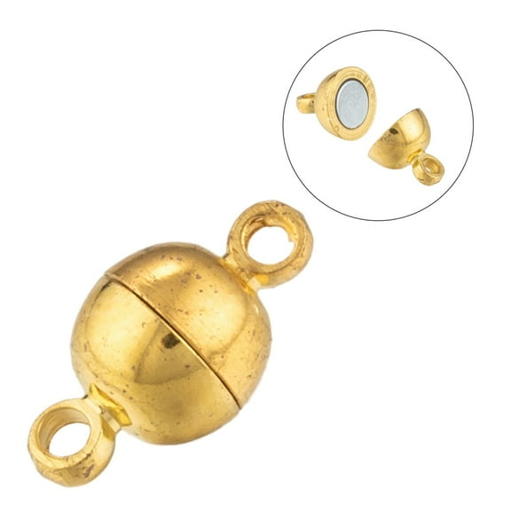 10sets Brass Magnetic Clasps with Loops Nickel Free Round Golden 11.5x6mm Hole: 1.2mm Gold