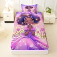 thumbnail image 3 of Castle Fairy Magical Fairy Afro Princess Twin Sheets 3pcs,Purple Star Flower Heart Bedding,Purple Pink,1 Fitted Sheet, 1 Flat Sheet and 1 Pillowcase, 3 of 6