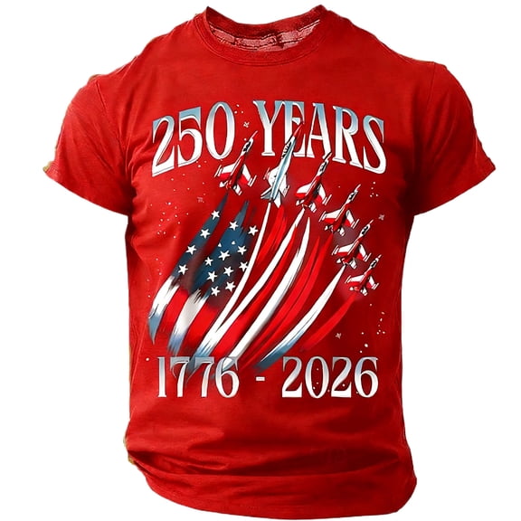 TQWQT Men's 250 Years USA Patriotic T-Shirt 1776-2026 American Flag Jet Fighter Short Sleeve 4th of July Shirt Crew Neck Summer Workout Tops USA Flag Graphic Tees Red XL