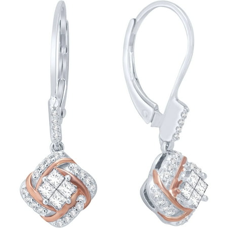 0.25 Carat T.W. Diamond 10kt White Gold and Pink Gold Earrings