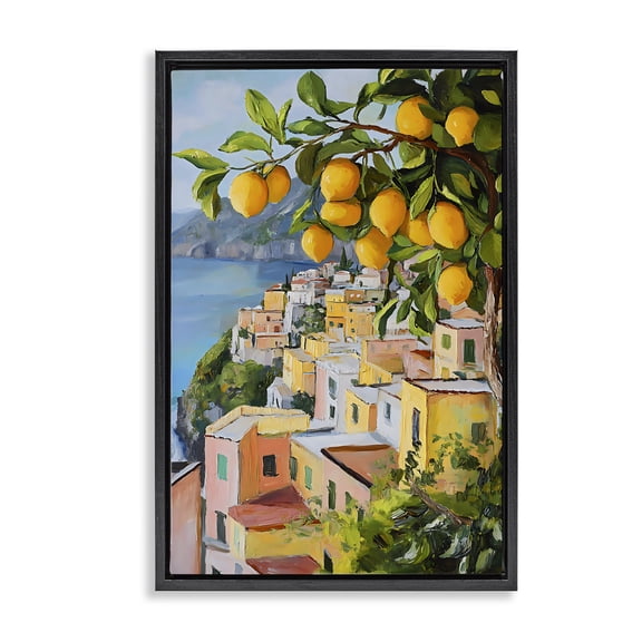 Stupell Industries Mediterranean Lemon Tree Scenery Black Framed Floater Canvas Wall Art, design by Creative Studio