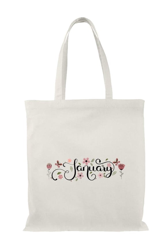 Hello January Cute Nature Tote Bag - Image by Shutterstock, One Size Cotton Canvas Tote Bag