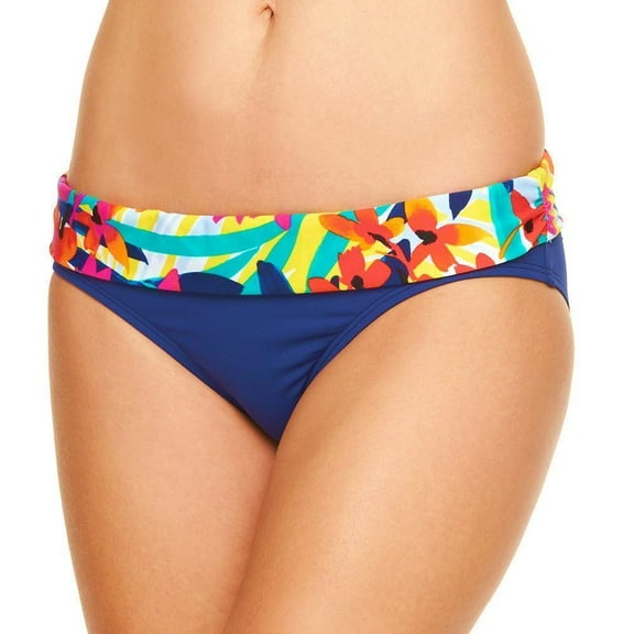 Chaps Navy Blue Floral Fold-Over Hipster Bikini Swim Bottoms Swimwear Women's 10