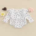 thumbnail image 3 of Infants Baby Girls Sweet Romper Ruffle Trim Long Sleeve  Neck Buttons Flower Printed Autumn Jumpsuits, 3 of 6