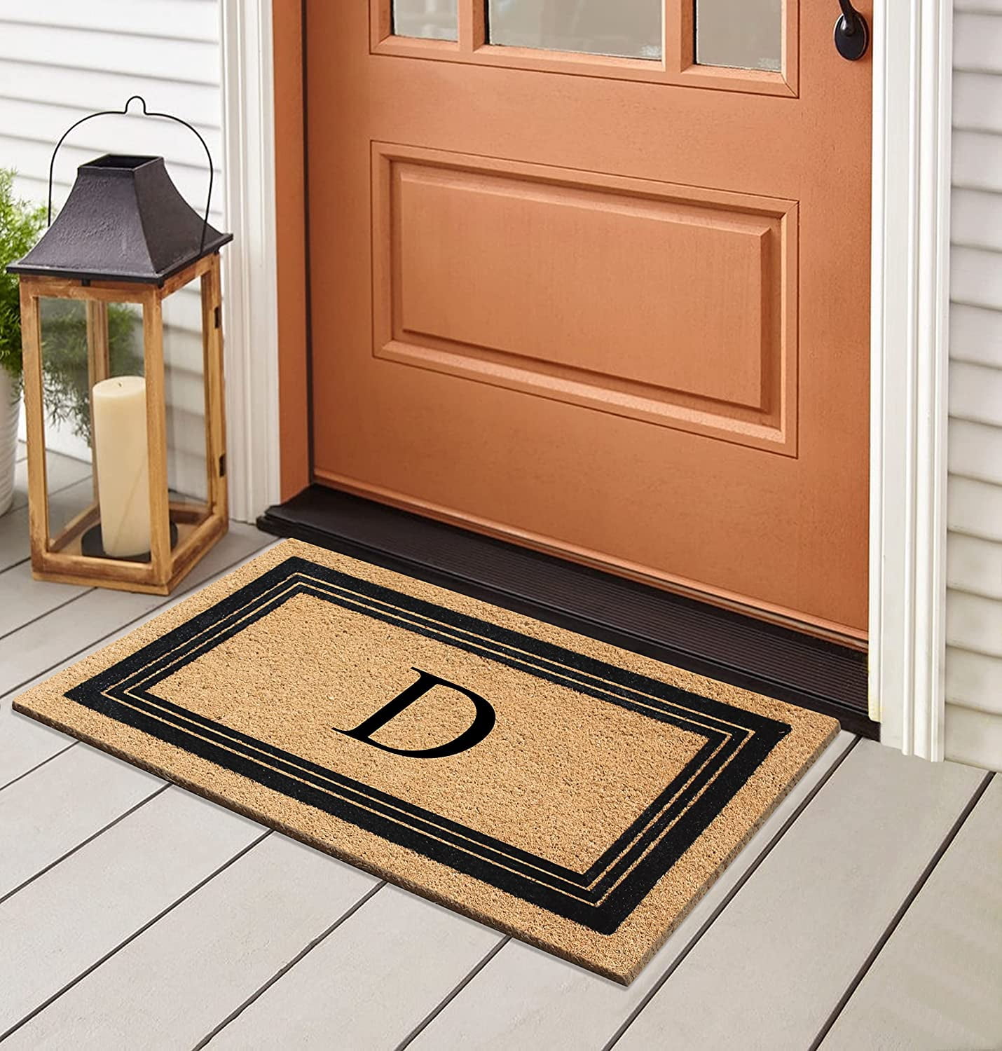 A1HC Natural Coir Monogrammed Entrance Door Mats, Durable Large Outdoor Rug, Non-Slip, Flock Doormat, Thin-Profile Heavy Duty Door Mat, Indoor Outdoor Front Door, High Traffic Areas, 18" X 30"