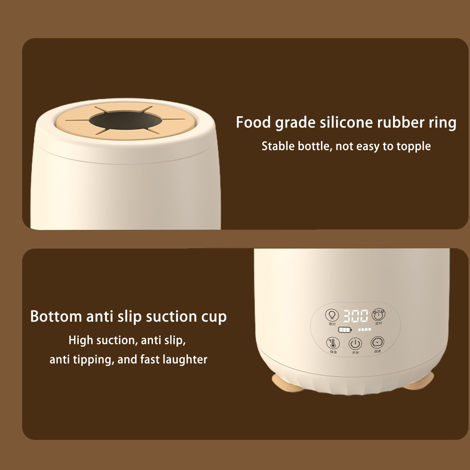 SPOORYYO Electric Bottle Shaker Without Bubbles, Bottle Mixer with 4 Shaking Modes, Constant Temperature Milk Warm Keeping, Bottle Shaker with Night Light, USB Charging Milk Bottle Shaker, Beige