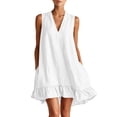 thumbnail image 2 of Shihyeh Women's Mock Neck Sleeveless Flowy Ruffled Swimsuit Cover-Up Dress with Front Zip Detail Bathing Suit Beach Bikini Wrap Summer Vacation Poolside Loose Casual Mini Sundress​, 2 of 7