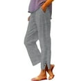 thumbnail image 3 of Capri Pants For Women High Waisted Long Striped Button Detail Capris Trousers Loose Fit Grey Running Lounge Pant S, 3 of 6