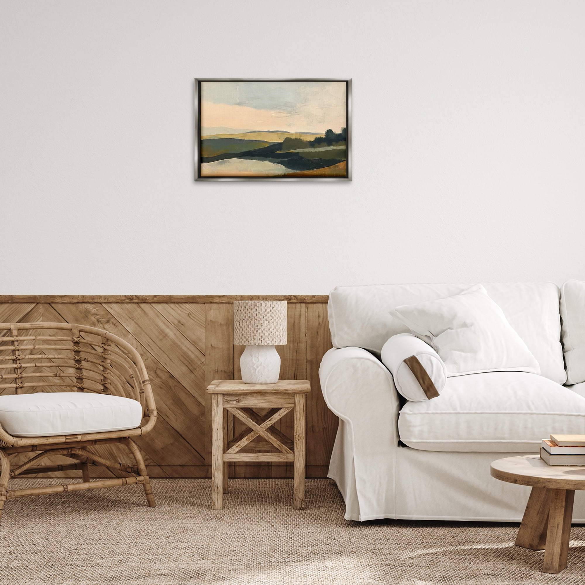 Stupell Industries Green Hills Painting Landscape & Nature Painting Gray Floater Framed Canvas Art Print Wall Art, 25 x 17