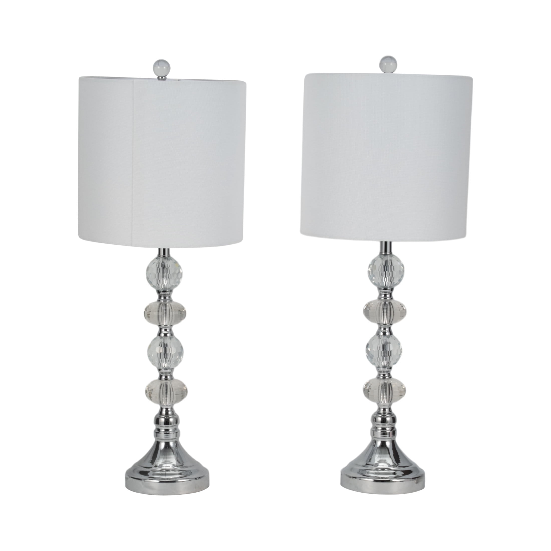 Crystal Glass Table Lamps for Home and Bedroom Decor - Decorative Accent for Living Room, Nightstand, and Bedside - Indoor Lighting for Office and Study Desk - Set of 2, 28", Silver & Metallic