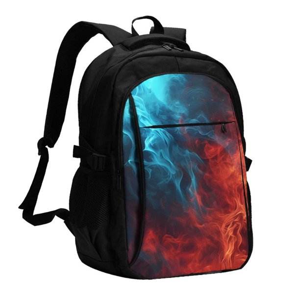Balery Red And Blue Fire Mochila con carga USB para hombre y mujer - Mochila impermeable y antirrobo para laptop con puerto USB para viajes, trabajo