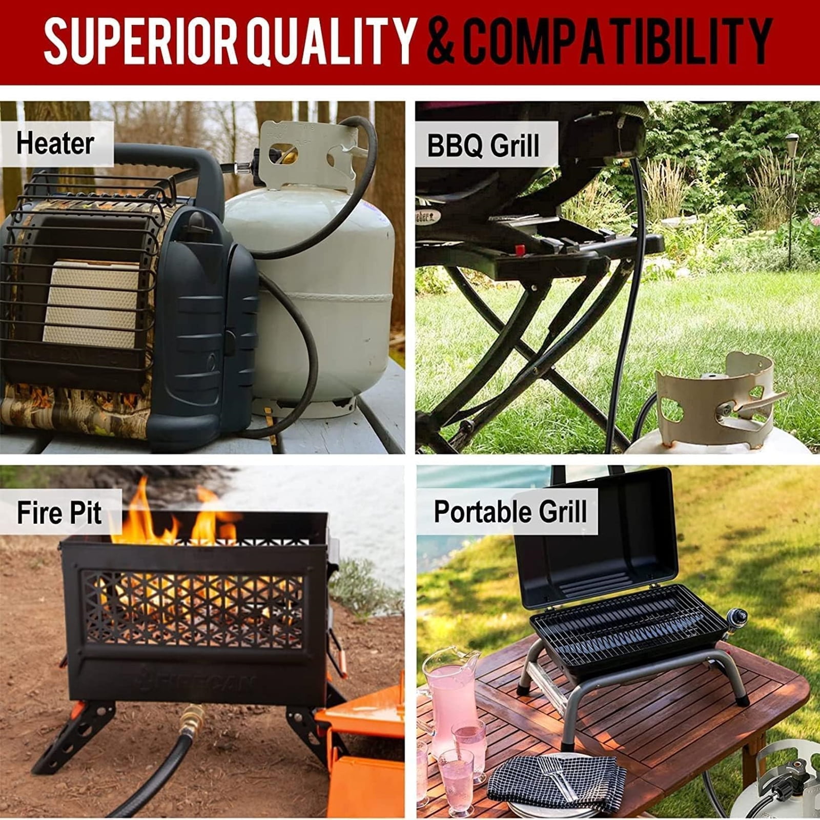 PatioGem Propane Hose, 12ft Propane Tank Hose, Propane Adapter Hose, Propane Hose Adapter 1lb to 20lb, Propane Grill Hose fit for Weber/Coleman/Blackstone Grill, Buddy Heater, Smoker, Camping Stove