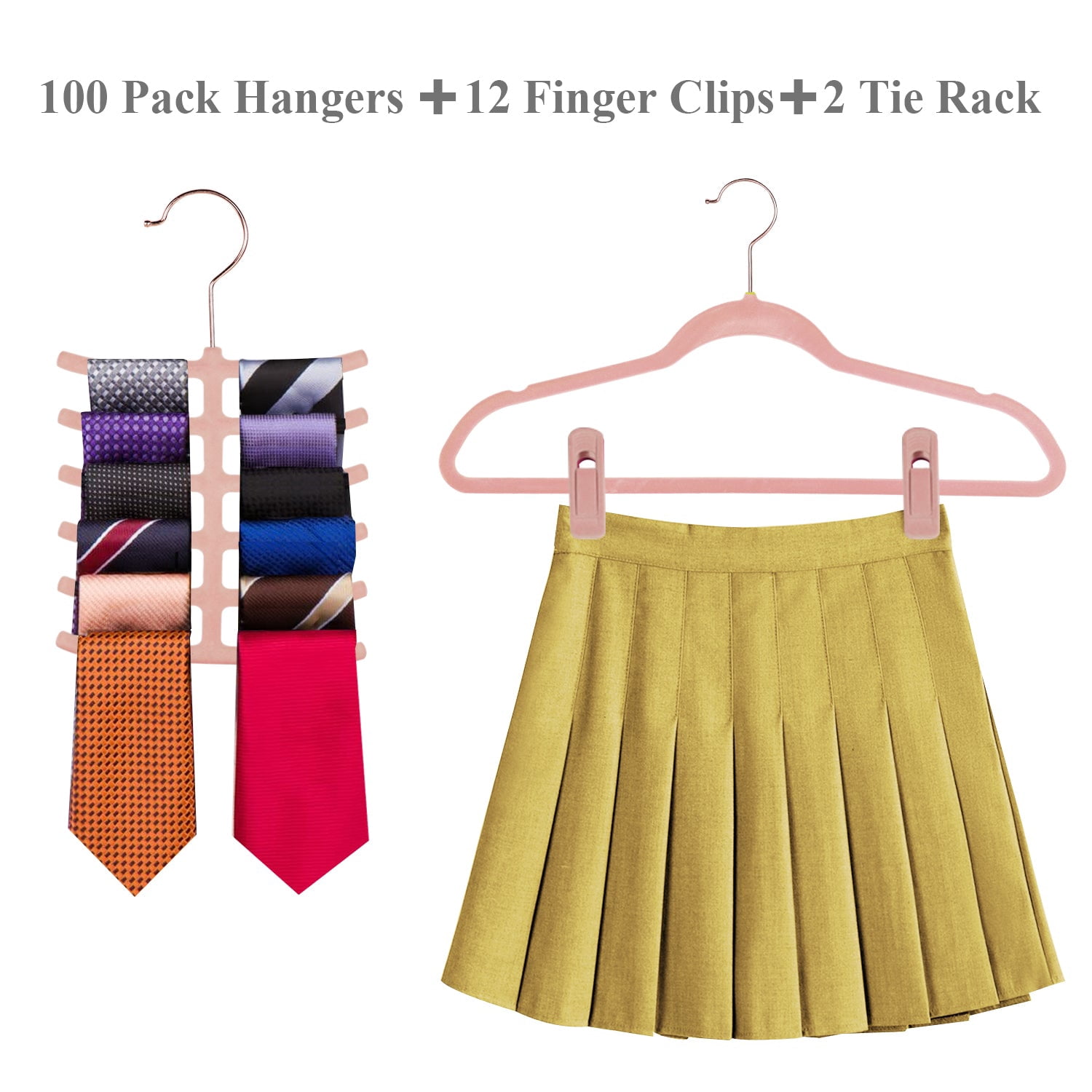 Katkuca Velvet Hangers 100 Pack, Non-Slip Clothes Hangers, Heavy Duty Hangers with 360 Rotating Hook, Slim Space Saving Suit Hangers for Clothes,Coat,Skirt,Pants, Pink