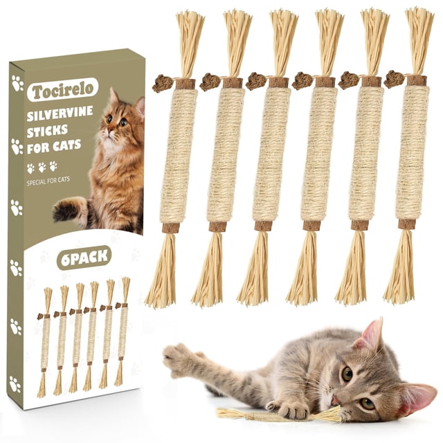 Juguetes para gatos Tocirelo, palitos de silvervine naturales para masticar, 6 unidades