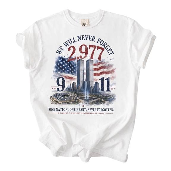 9/11 Memorial Cotton T-Shirt, We Will Never Forget Patriot Day Tribute Tee Multicolor