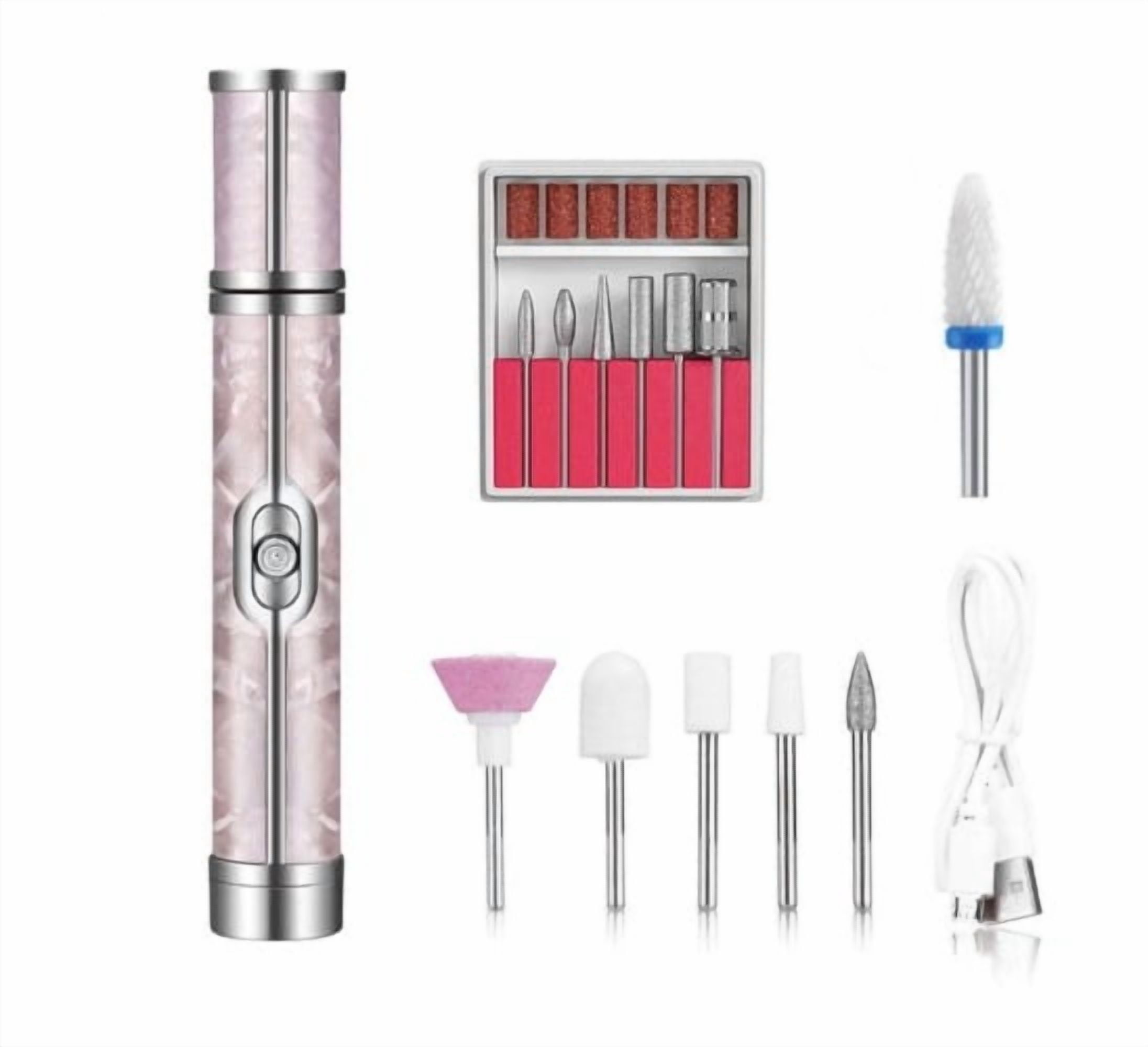 Rechargeable Electric Nail Drill Machine - Portable Cordless Nail File Efile for Acrylic Gel Nails, Manicure Pedicure Tool with 6 Bits & 3 Speed Adjustment, Professional Home Nail Art Polisher