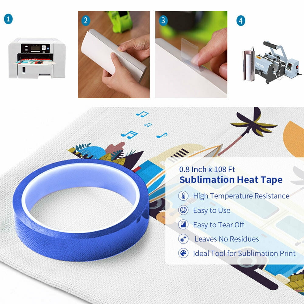 5 Rolls 0.8 Inch x 108Ft Sublimation Blanks Thermal Tape,Heat Tape,High Temp Tape,Up to 250℃(480℉) for Tumbler Sublimation Print,Heat Transfer Tape,Heat Vinyl Press Tape