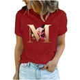 thumbnail image 2 of Valentine's Day Clothes Under 10.00 TMOYZQ Women's Plus Size Round Neck T-Shirts Fashion Red Rose Graphic Pullover Tops Casual 3/4 Sleeve Pullover Tops, 2 of 5